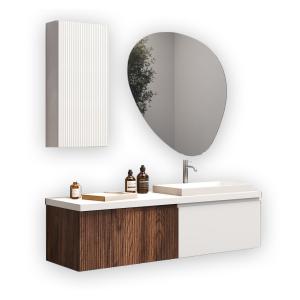 Mueble de baño 6 piezas en mdf roble oscuro/blanco mate