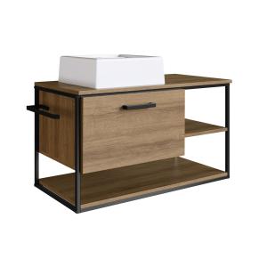 Mueble de baño con encimera 80 cm negro/miel