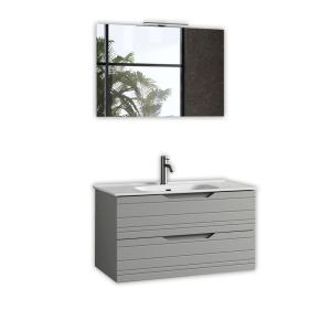 Mueble de baño con espejo de 4 piezas en mdf gris