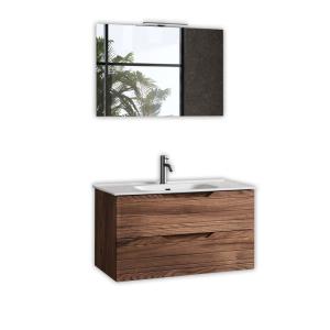 Mueble de baño con espejo de 4 piezas en mdf roble oscuro