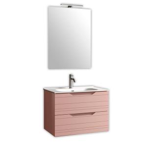 Mueble de baño con espejo de 4 piezas en mdf rosa empolvado