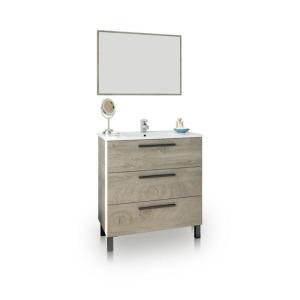 Mueble de baño con espejo sense 3 cajones, roble