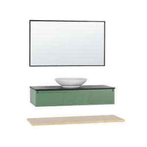 Mueble de baño con espejo verde madera clara negro