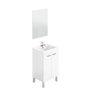 Mueble de baño con lavabo y espejo blanco brillo