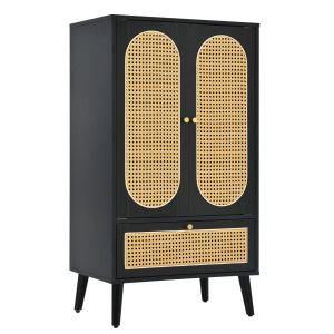 Mueble de baño de madera negra con puertas