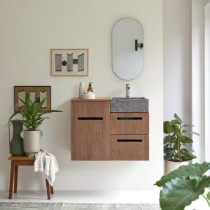 Mueble de baño de nogal macizo y mármol 85 cm