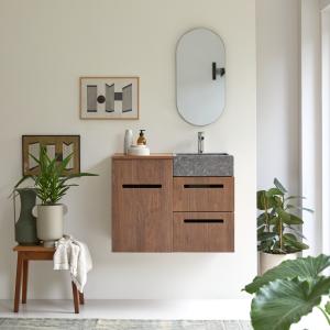 Mueble de baño de nogal macizo y mármol de 85 cm