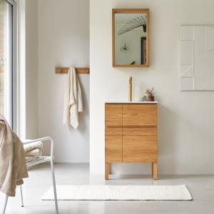 Mueble de baño de roble macizo y cerámica de 60 cm