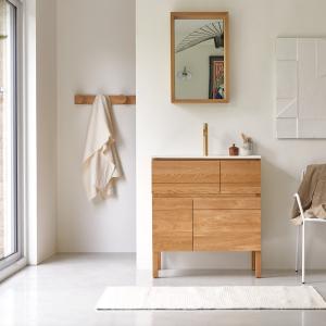 Mueble de baño de roble macizo y cerámica de 80 cm