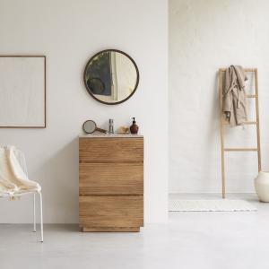 Mueble de baño de roble macizo y terrazo prémium rosa de 60…