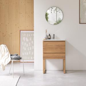 Mueble de baño de teca maciza y terrazo moon de 60 cm