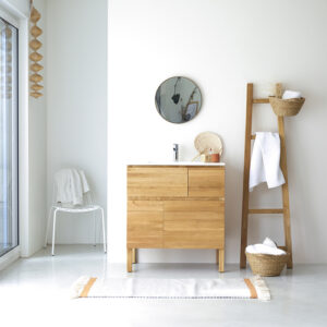 Mueble de baño en roble macizo y cerámica 80 cm