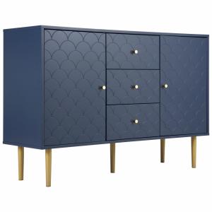 Mueble de cocina bajo azul tallado con almacenamiento