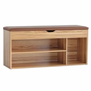 Mueble de entrada con zapatero en madera natural