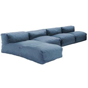 Mueble de jardín modular de 4 plazas con chaise longue azul…