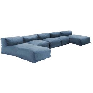 Mueble de jardín modular de 5 plazas con chaise longue azul…