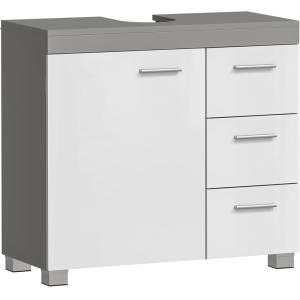 Mueble de lavabo de 30 x 70 x 64 cm de color gris y blanco