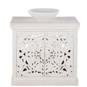 Mueble de lavabo de mango macizo blanco con efecto envejeci…