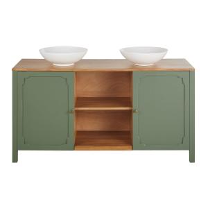 Mueble de lavabo doble con 2 puertas y 1balda verde y beige