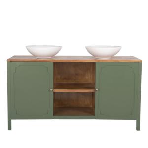 Mueble de lavabo doble con 2 puertas y 1balda verde y beige