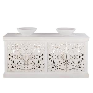 Mueble de lavabo doble en madera maciza de mango blanco con…