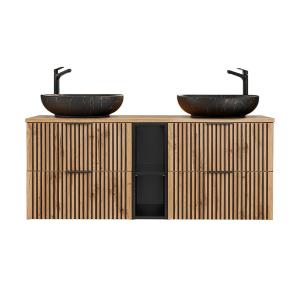 Mueble lavabo 2 compartimientos estratificado marrón negro