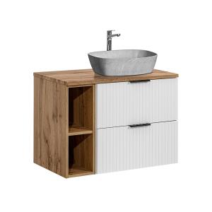 Mueble lavabo efecto piedra 80 cm 2 nichos estratificado bl…