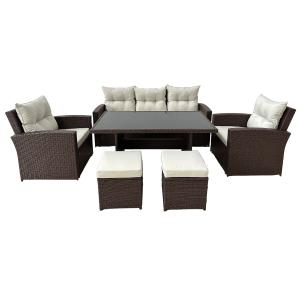 Muebles de jardín 1 sofá, 2 sillas, 2 puf 1 mesa - cojines…