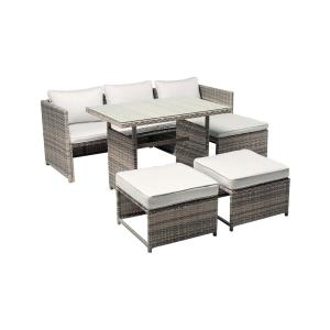 Muebles de jardín de 5 plazas de resina trenzada gris