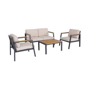 Muebles de jardín de aluminio y polywood de 4 plazas, beige