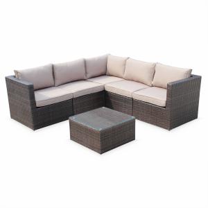 Muebles de jardín ratán sintético marrón 5 plazas
