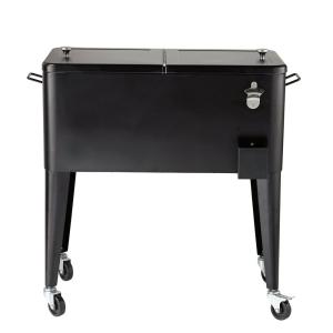 Nevera de jardín con ruedas de metal negro