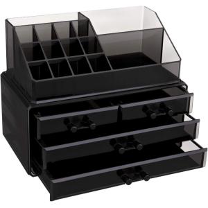 Organizador de maquillaje de acrílico de color negro