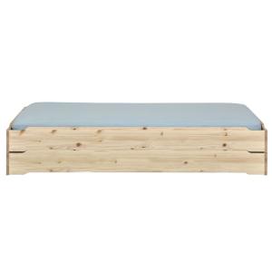 Pack 2 camas apilables con colchones madera maciza  natural…