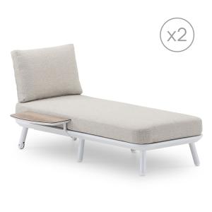 Pack 2 chaises longues y mesa efecto madera blanco y cuerda…