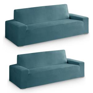 Pack 2 unidades Funda de sofá Velvet 2 3 plazas azul