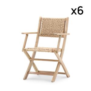 Pack 8 sillas plegables madera con brazos enea