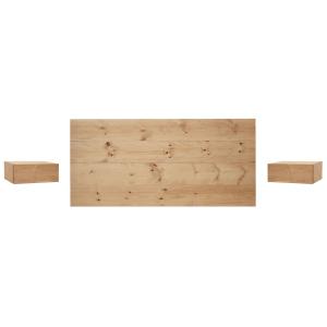 Pack cabecero y mesitas de madera maciza tono medio 140cm