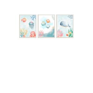 Pack cuadros infantiles peces, medusa y ballena multicolor…