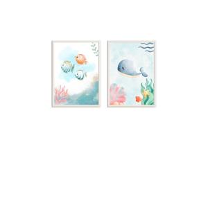 Pack cuadros infantiles peces y ballena multicolor 43x33