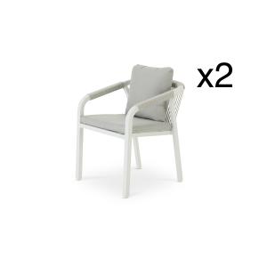 Pack de 2 sillas de comedor alu blanco y cuerda con cojín b…