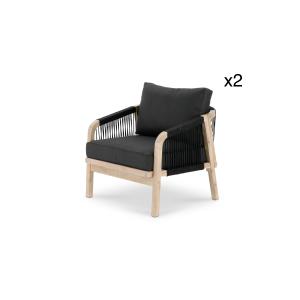 Pack de 2 sillones individual madera de acacia clara y cuer…