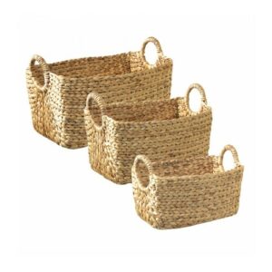 Pack de 3 cestas de jacinto de agua con asas marrón