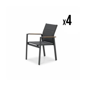 Pack de 4 sillas apilables aluminio antracita y textileno a…