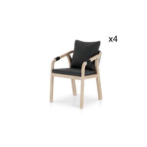 Pack de 4 sillas jardín de madera de acacia y cuerda negra