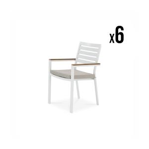Pack de 6 sillas apilables aluminio blanco con cojín