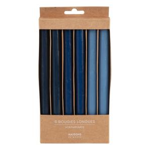 Pack de 6 velas largas azules 25 cm