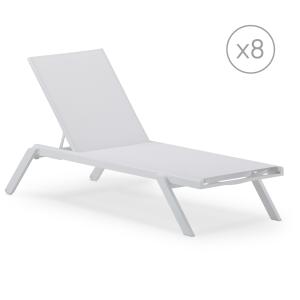 Pack de 8 tumbonas jardin en aluminio blanco