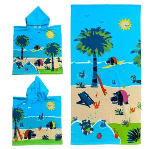 Pack infantil: un poncho y una toalla de playa hippo