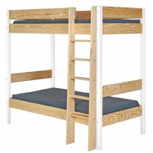 Pack litera con colchón madera maciza  blanco y madera 90x1…